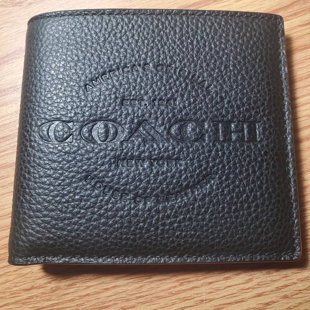Coach Black Natural Leather Double Bill Wallet